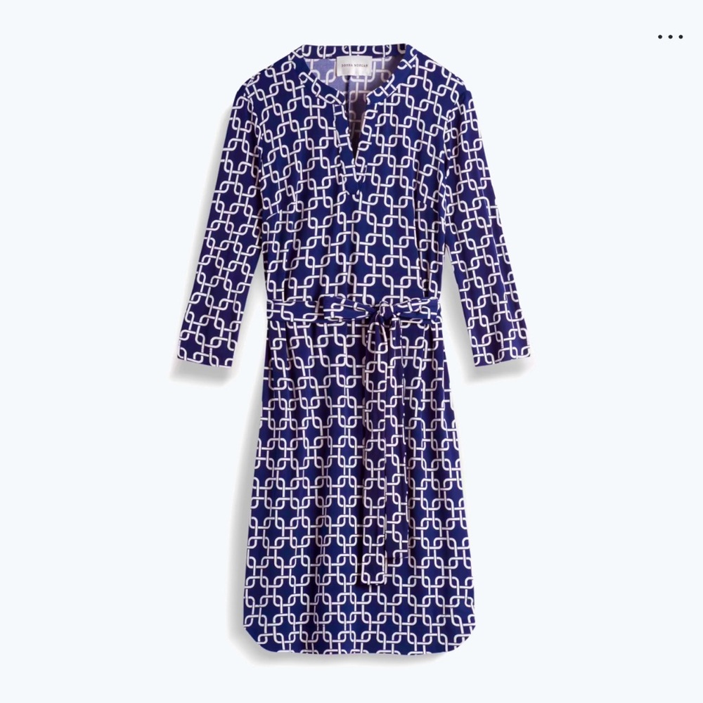 Donna Morgan Navy and White Geometric Dress